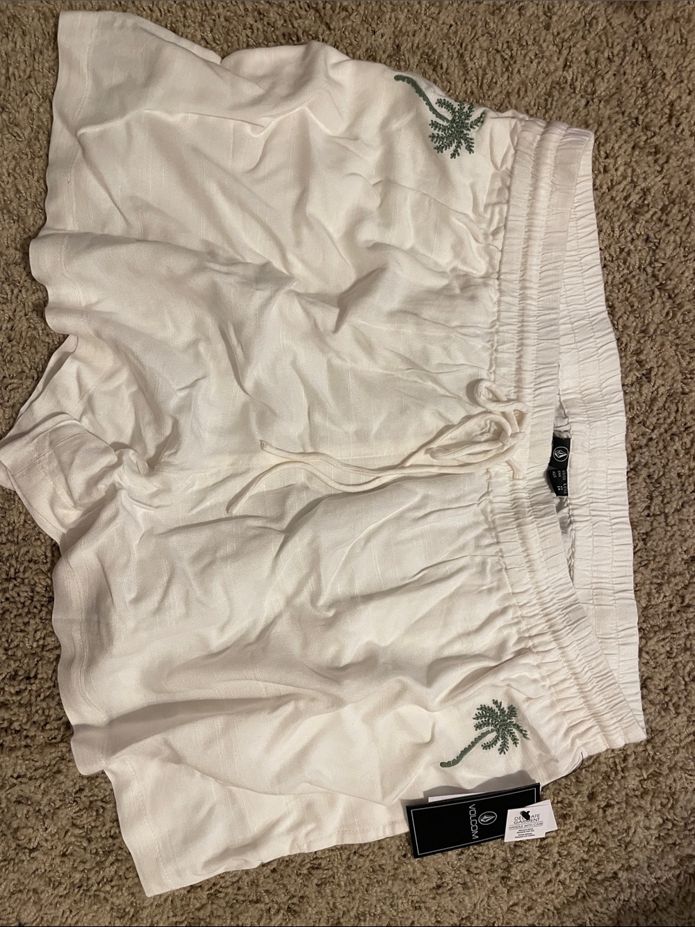 Volcom White Bermuda Shorts with Green Palm Embroidery